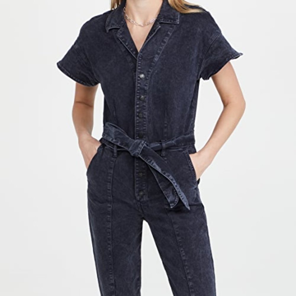 LE JEAN DEMI ACID WASH DENIM JUMPSUIT